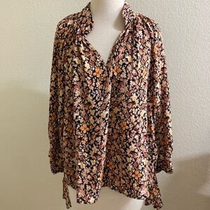 Cynthia Rowley Floral V‎ Neck 3/4 Sleeve Blouse